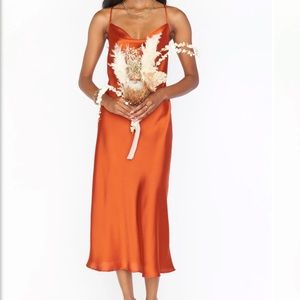 show me your mumu Verona cowl dress burnt orange luxe satin size S